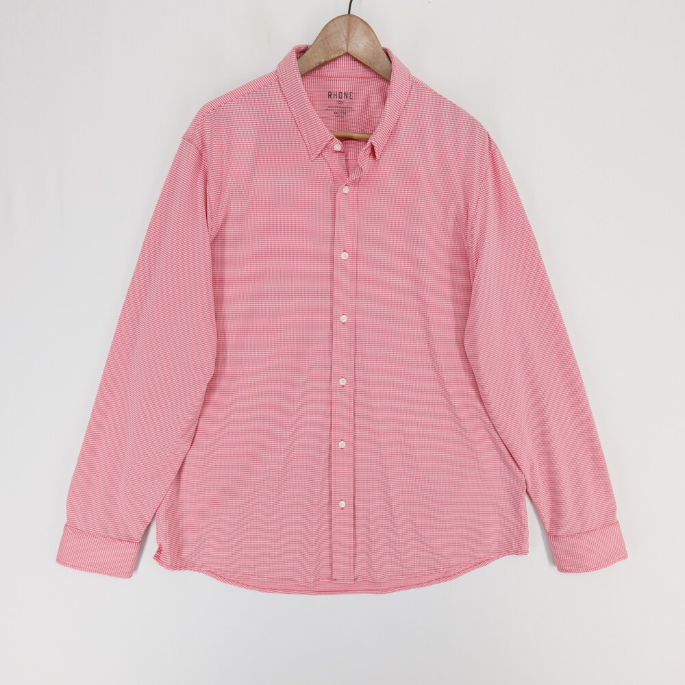 Rhone Commuter Shirt Mens XXL Pink Gingham Check Button Down Stretch Performance